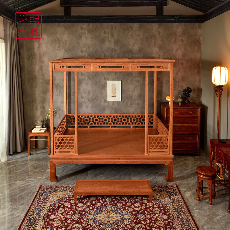 红木家具缅甸花梨明清古典架子床老式仿古六柱双人床拔步床