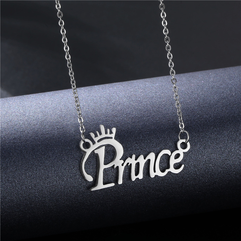 New Stainless Steel Couple's Simple Letter Princess Prince Necklace Amazon Popular Pendant Clavicle Chain