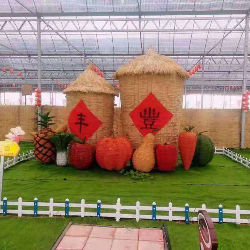 稻草工艺品粮仓水果艺术节景观小品稻草卡通动物造型景观花海雕塑