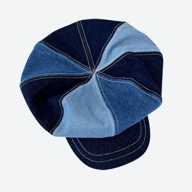 日杂拼接撞色牛仔布八角帽街拍时髦潮人百搭显脸小鸭舌帽云朵帽子