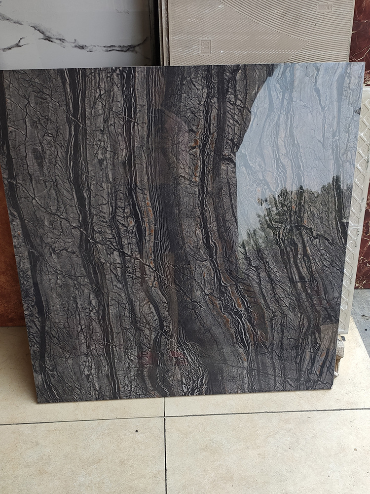 客厅深色地砖古木黑800x800黑白根火凤凰磁砖劳伦黑瓷砖地板砖