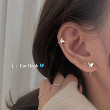 C型银色蝴蝶耳环女2021年新款潮耳钩韩国气质耳钉耳饰设计感饰品