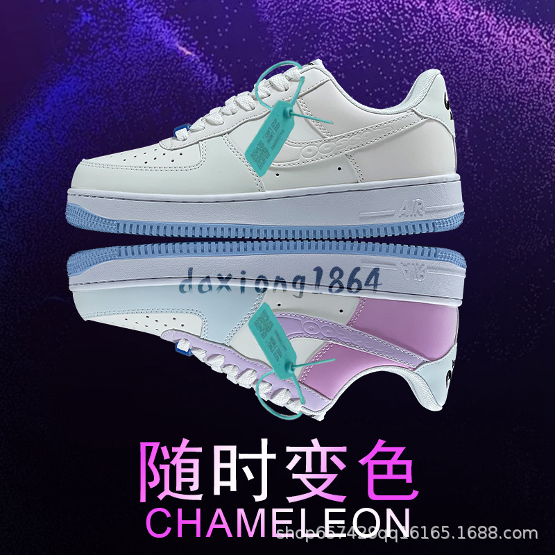耐尅官男鞋aj女鞋空军一号马卡龙四勾镭射变色龙电玩缝线纯原过毒