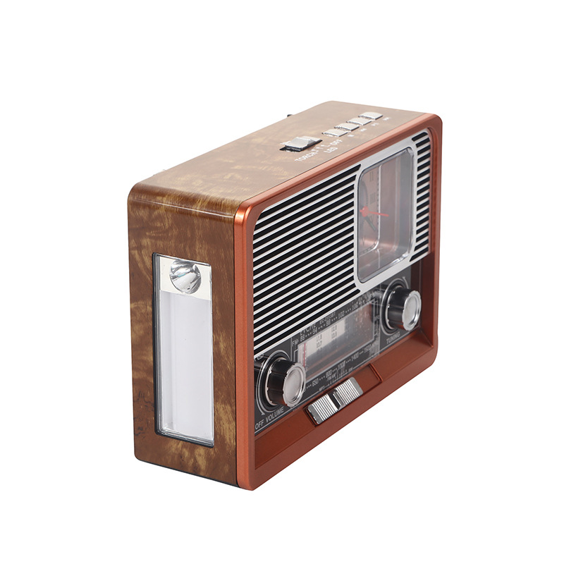 Retro Full Boston Radio Outdoor Solar Light Vintage Clock Radio Brown Wood Grain Radio Wholesale