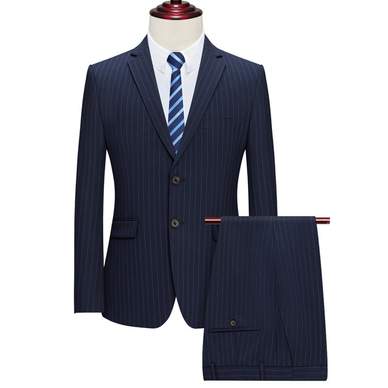 专柜男士羊毛西服套装正装商务男女同款条纹职业休闲百搭男式西装-阿