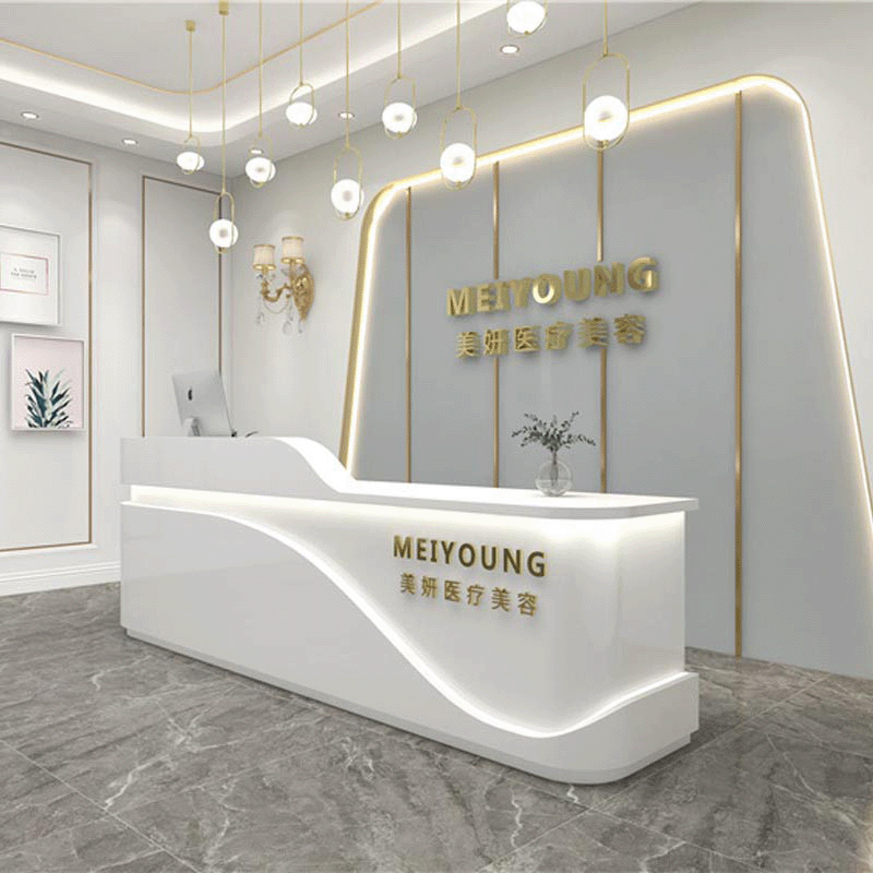 简约吧台美容院服装收银台接待台商场导购女装店铺弧形美发店前台