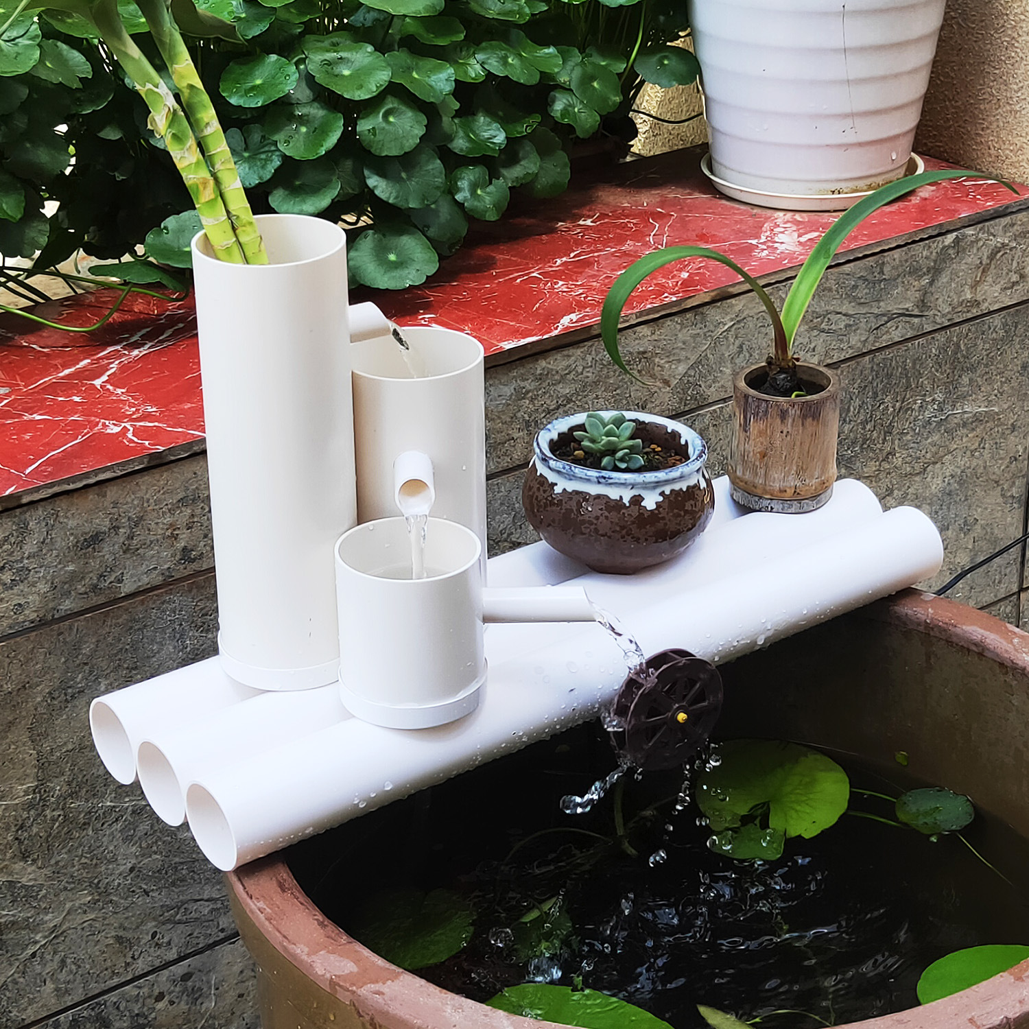 p5款pvc鱼缸过滤器草缸竹流水瀑布式水循环滤盒增氧diy过滤桶静音