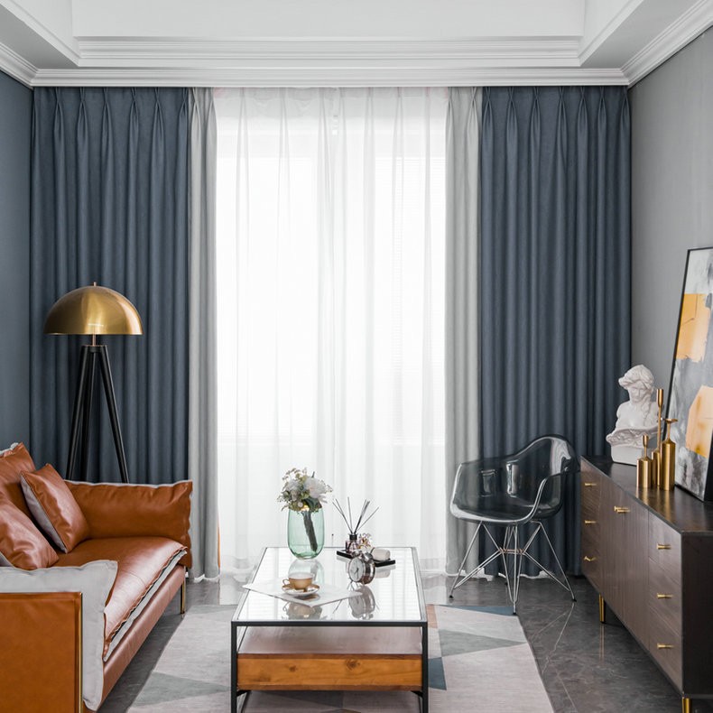 现代风格客厅窗帘灰色极简成品高档轻奢遮光加厚高精密提花肌理纹