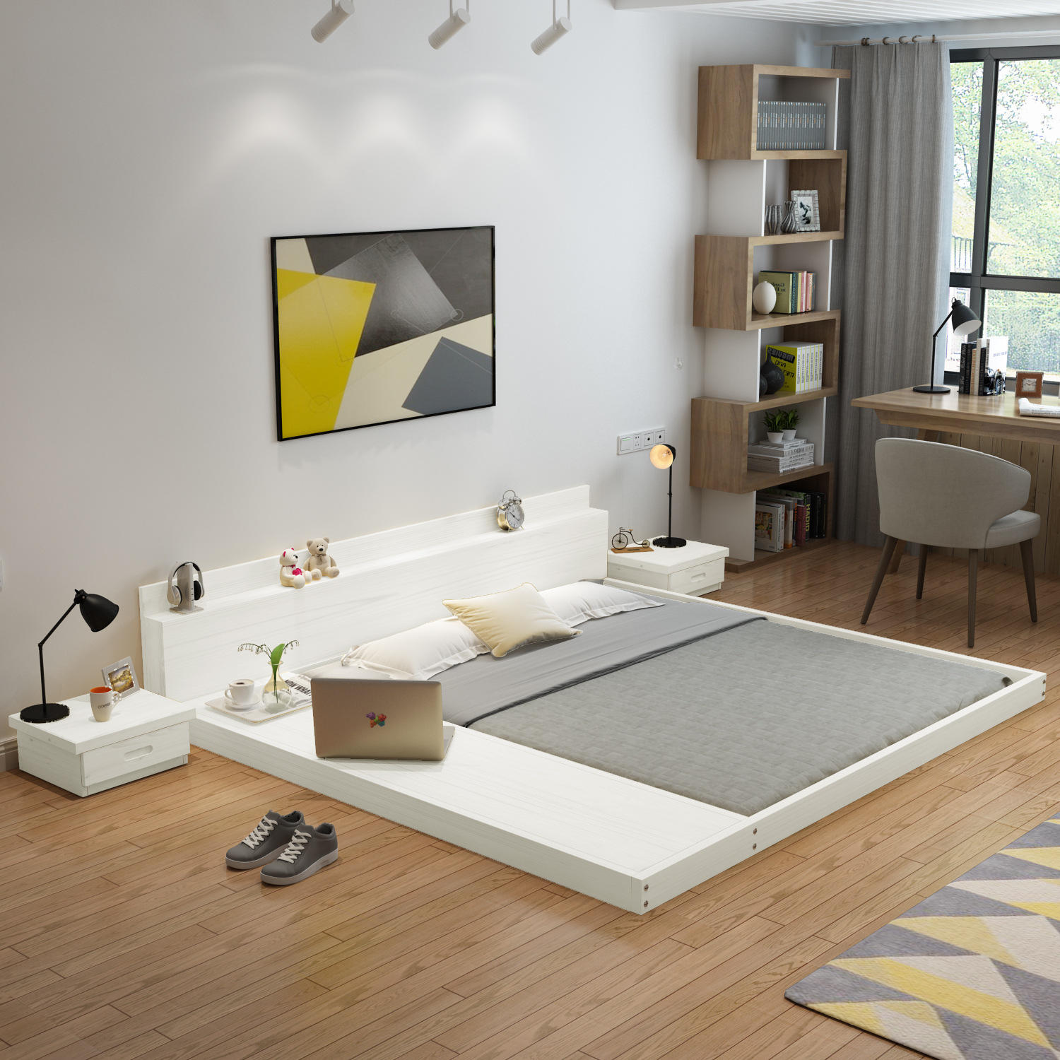 日式榻榻米矮床酒店简易民宿时尚双人主卧大床欧式全实木可