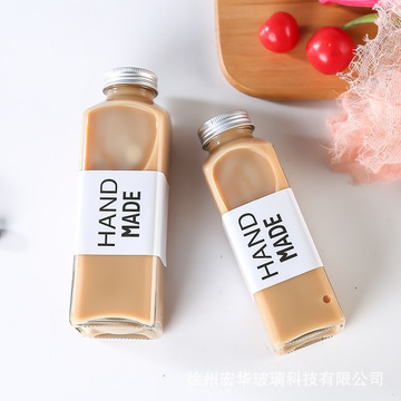批发方形饮料玻璃瓶果汁牛奶奶茶包装瓶铝盖冷萃咖啡密封玻璃空瓶