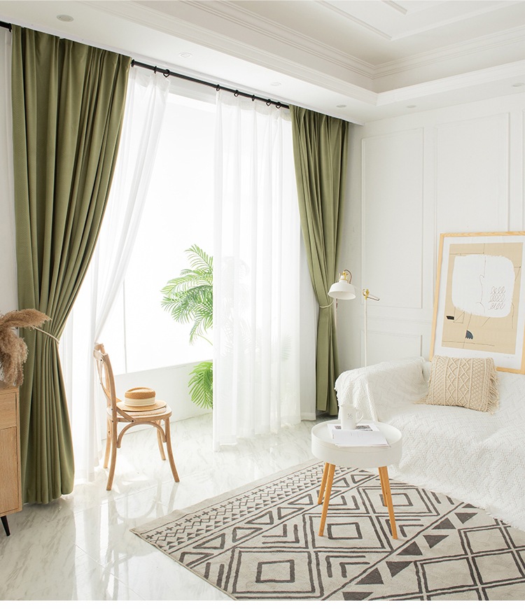 抹茶绿豆蔻北欧鱼骨纹简约遮光加厚丝绒窗帘客厅卧室挡风保暖