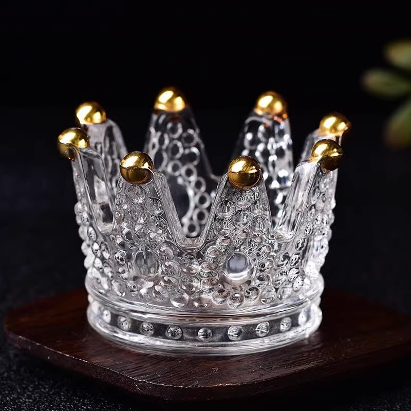 水晶皇冠形状水晶球座摆件玻璃底座托饰品工艺品水晶球装饰摆件