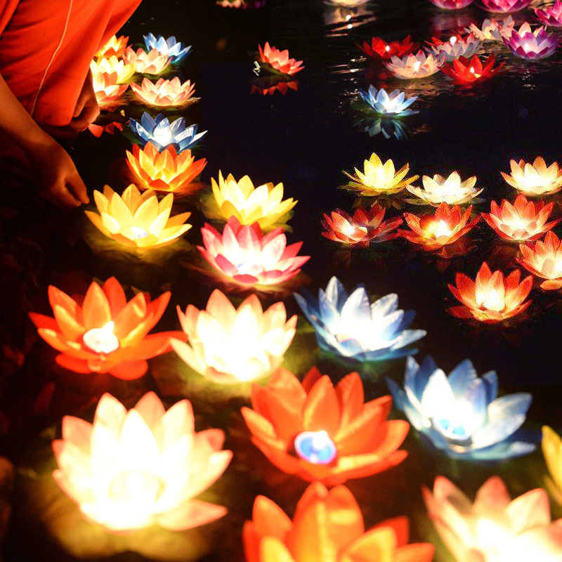 中秋荷花灯七夕丝布diy创意孔明灯河灯许愿灯水上放花灯莲花水灯