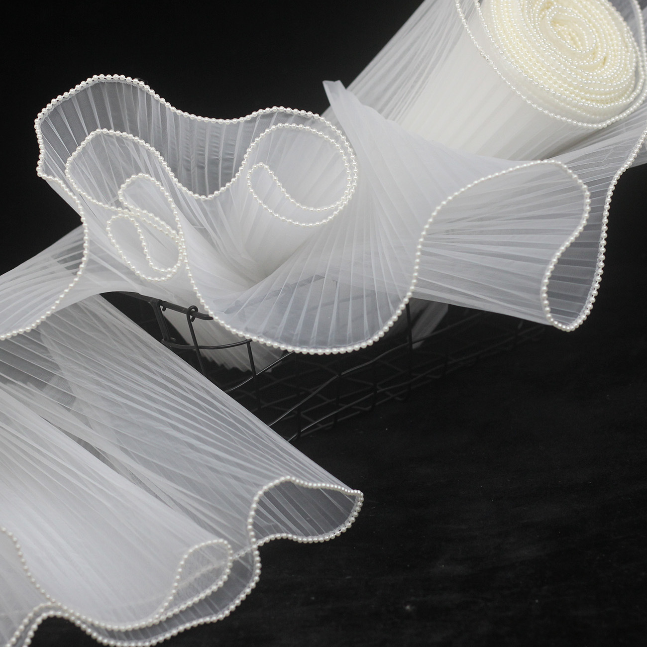 现货27cm珍珠包花纱浪花纱礼品花束鲜花包装材料褶皱纱花艺纱