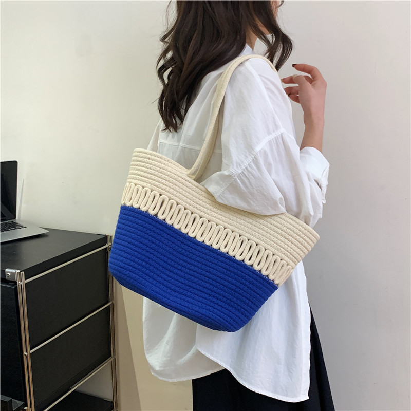 Fashion Shoulder Underarm Bag Cross-Border New Personalized Hollow Cotton Woven Bag Large Capacity Leisure Holiday Handbag