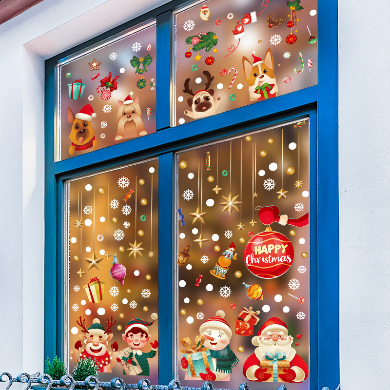 factory direct sales amazon christmas electrostatic sticker festival glazing plate glass scene layout decorating stickers customization