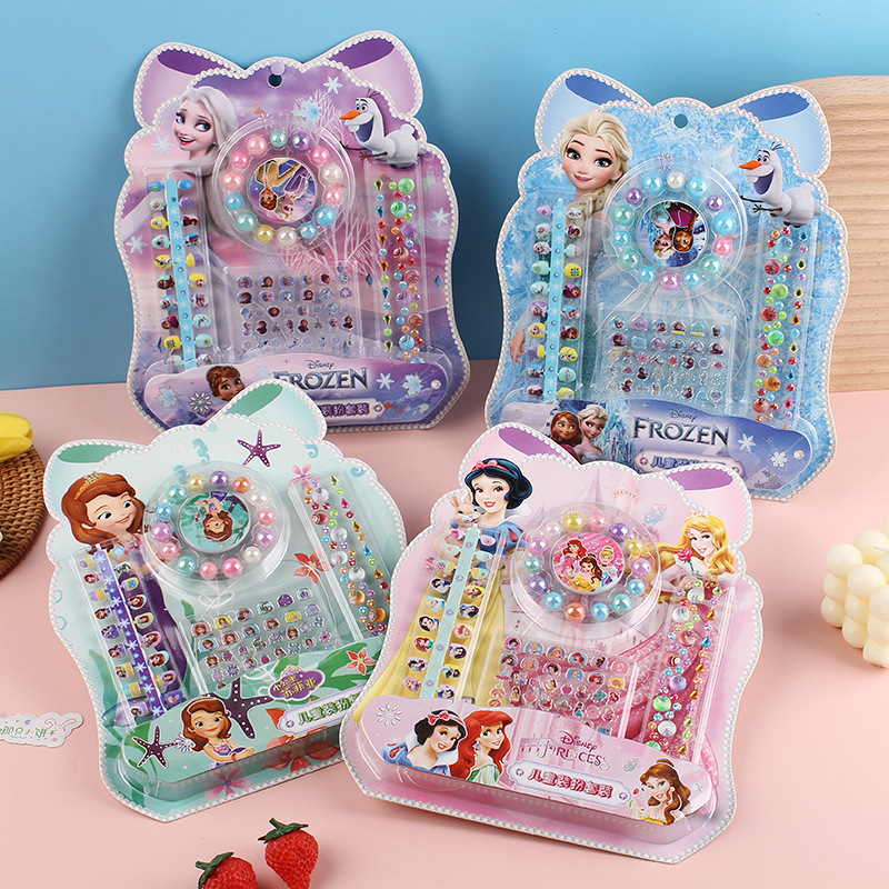 Children's Manicure Dress-up Set Cartoon Princess Nail Sticker Painting Handmade DIY Beaded Nail Sticker Ornament Toy