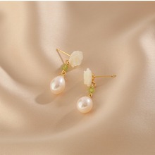 复古时尚气质白色玫瑰花耳钉高级感天然珍珠耳坠耳环简约百搭耳饰