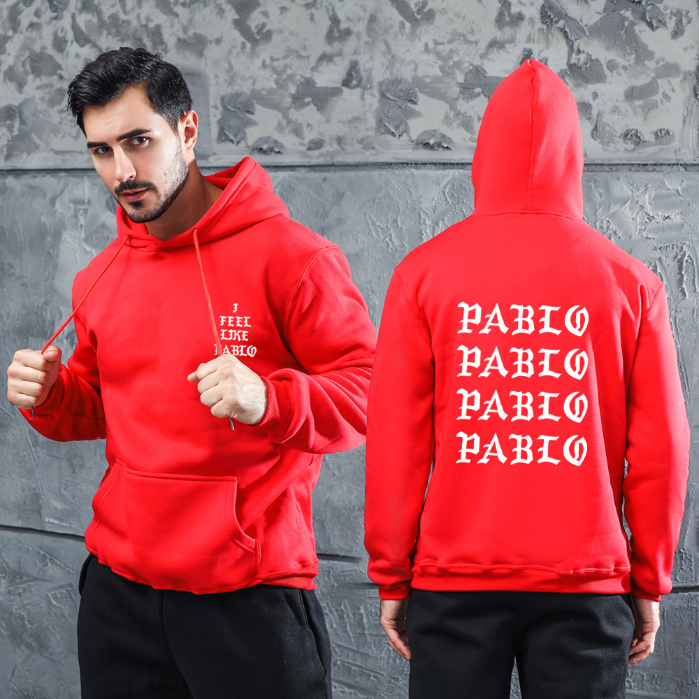 跨境外贸欧美男士i feel like pablo抓绒男士卫衣连帽衫