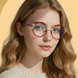 复古圆形眼镜女欧美时尚金属光学平光眼镜框电商跨境超轻可配近视