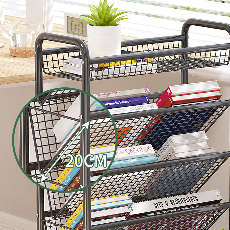 Portable Bookshelf and Storage Shelf Children Reading Storage Rack Household Trolley Floor Dormitory Simple Bookcase with Wheels