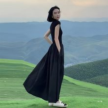 赫本风黑色连衣裙子女夏季2024新款法式气质收腰感小个子长裙