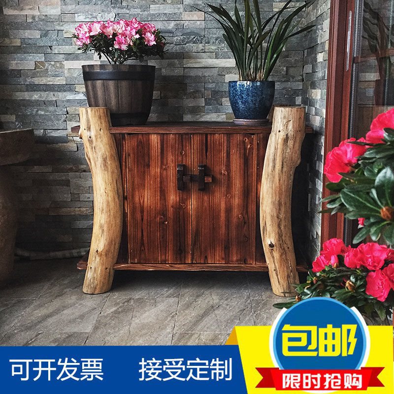 防腐木碳化户外储物柜鞋柜收纳柜实木玄关柜鱼缸架子鱼缸柜可