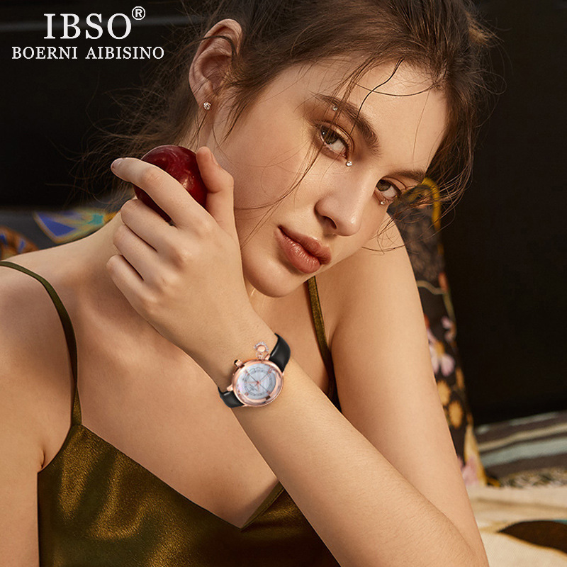 Ibisno New Shell Personality Large Dial Watch Women's Waterproof Korean Style Student Temperamental Trendy Ladies Watches