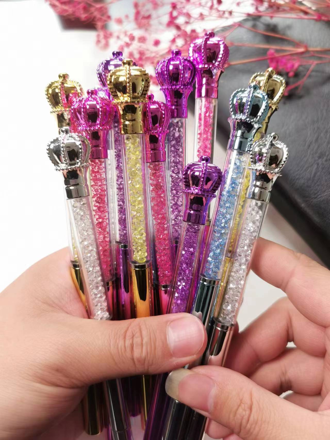 New Faux-Metallic Crown Gel Pen Uv Fine Rhinestone Crystal Straight Pen Student Writing Pen Girls Fashion Pen Gift Pen