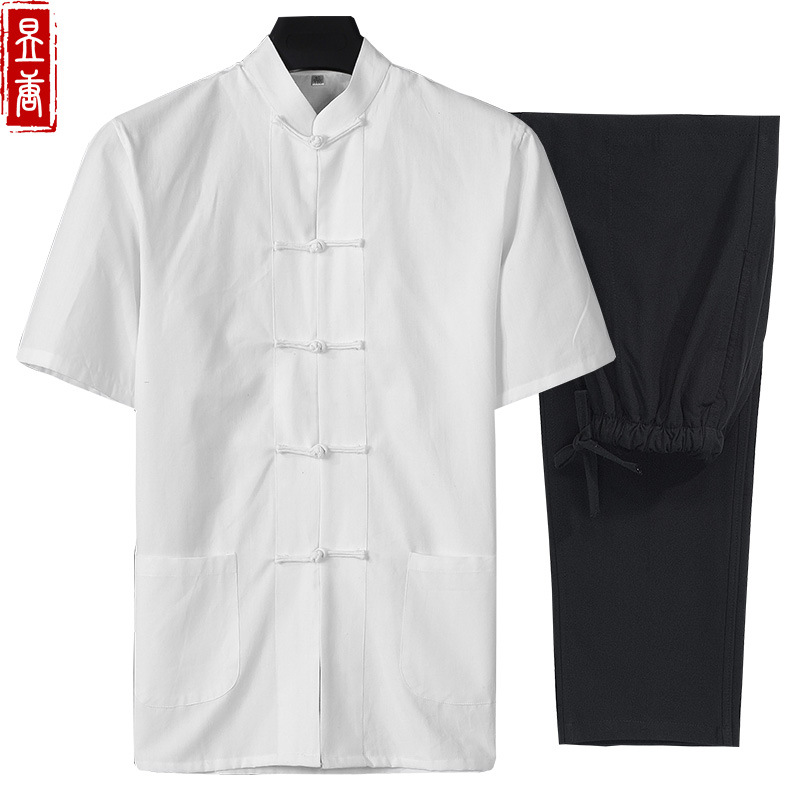 Tang Suit Men's Middle-aged and Elderly Summer Clothing Men's Chinese Style Cotton Clothes Grandpa's Short-sleeved Hanfu Dad's Summer Suit image