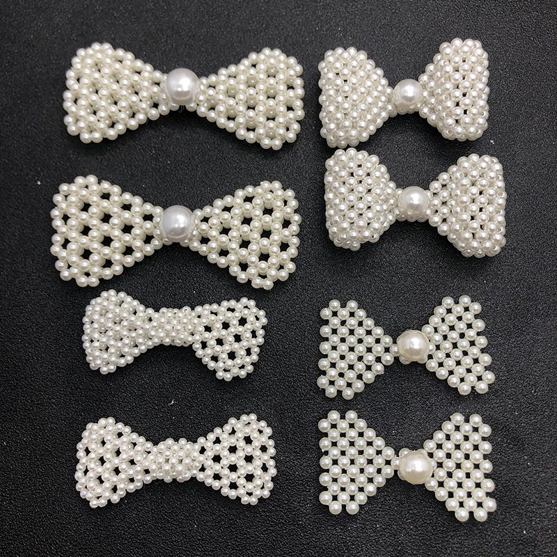 纯手工订珠蝴蝶结布贴仿珍珠补丁diy手缝衣服毛衣头饰装饰品辅料1