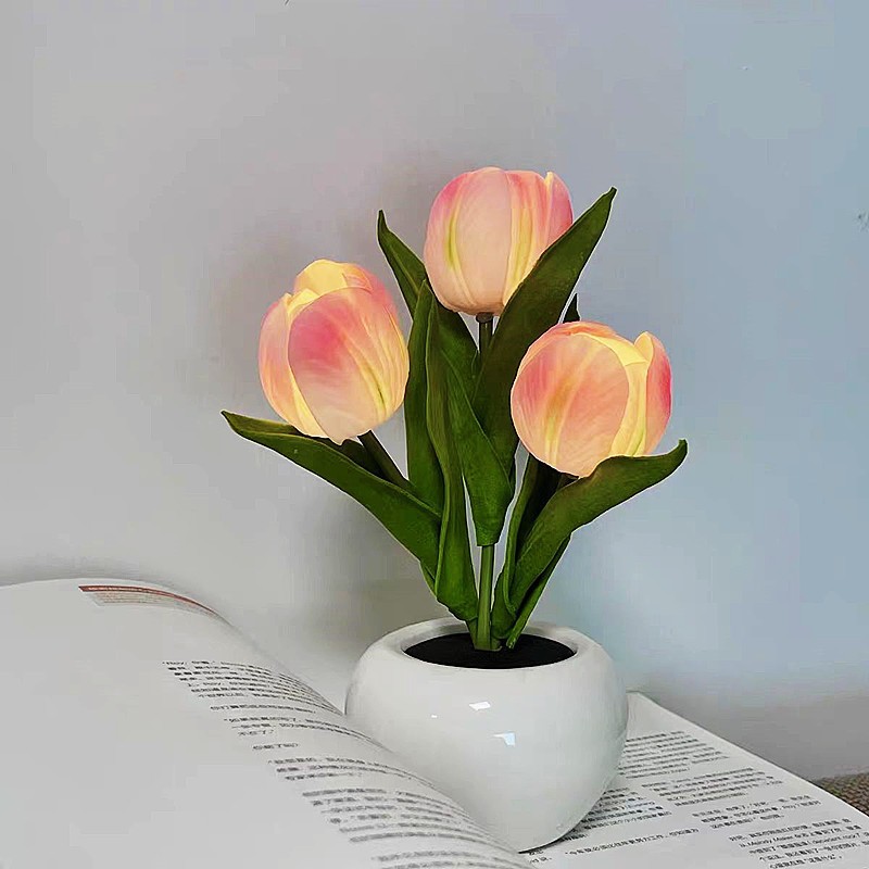 New Led Tulip Small Night Lamp Simulation Bouquet Bedroom Bedside Decoration Ambience Light Father's Day Creative Gift