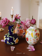 ZHUOSE 陶瓷法式小花瓶ins风艺术手绘图案居家花器插花摆件小号