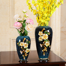 平安纳福珐琅彩玻璃花瓶摆件客厅插花美式玄关创意欧式干花装饰品
