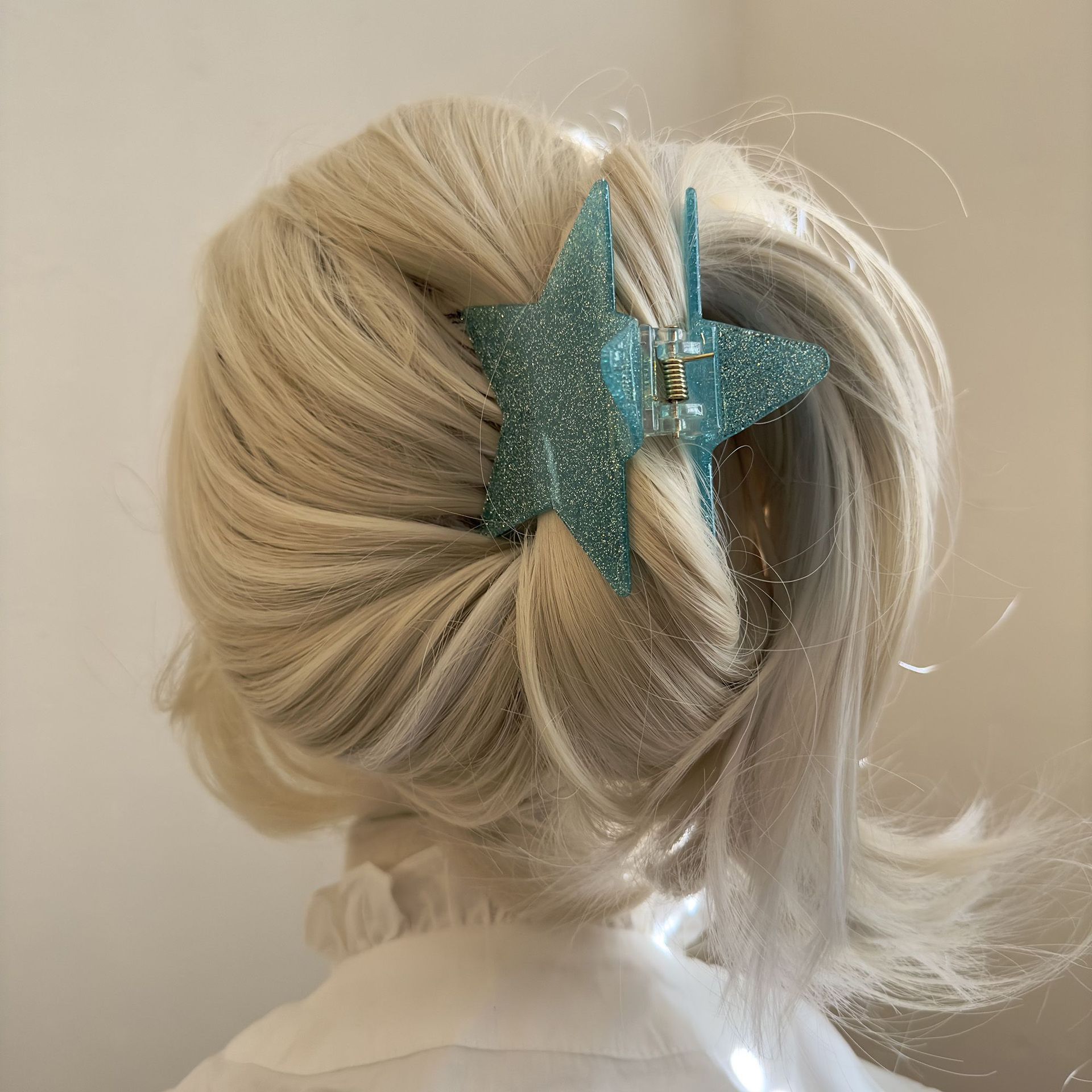 网红发饰韩国小众设计粉色五角星抓夹撞色星星双面盘发发夹后脑勺