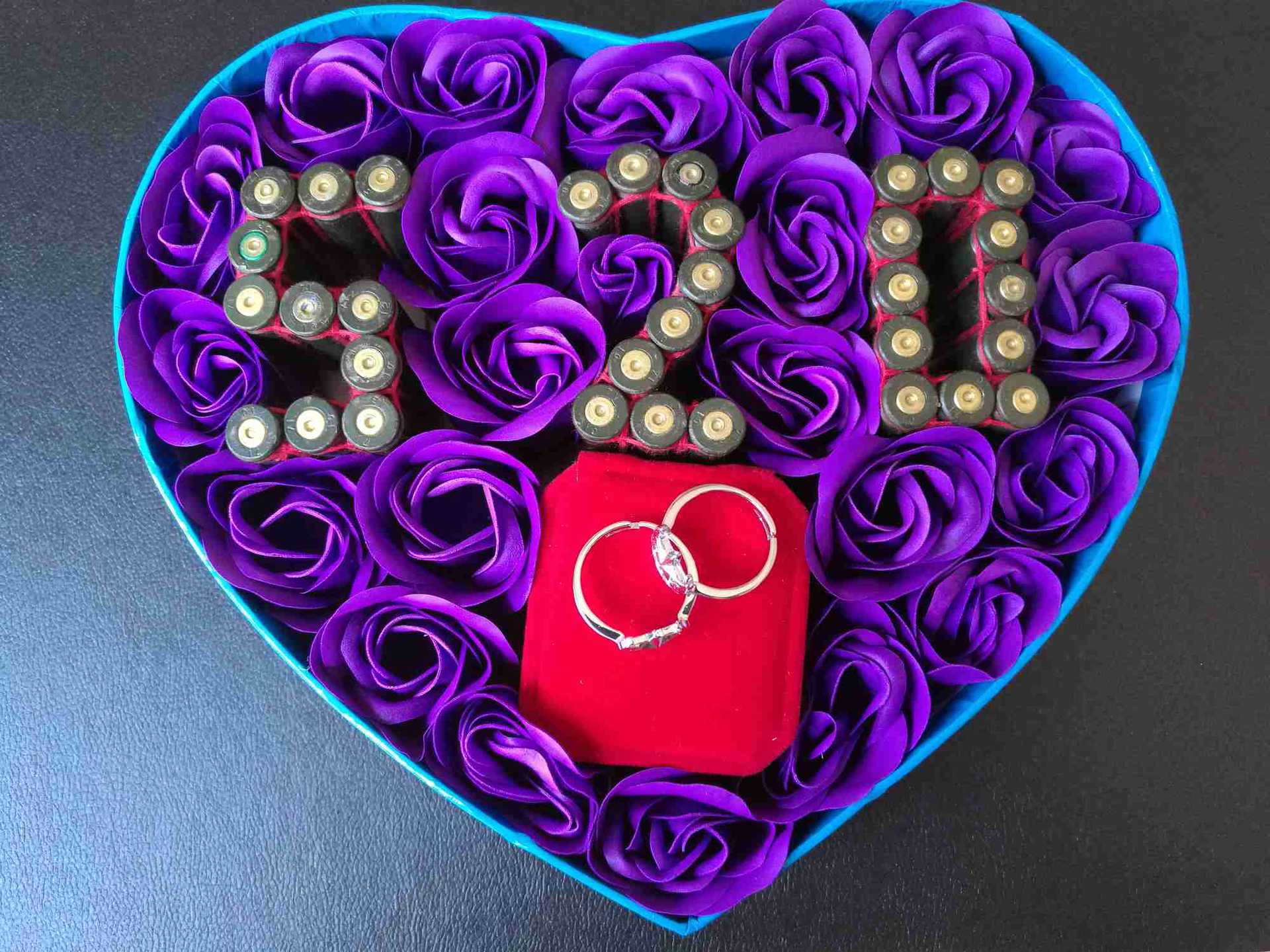 弹壳工艺品 仿真玫瑰香皂花 520 对戒 生日七夕创意礼品纪念