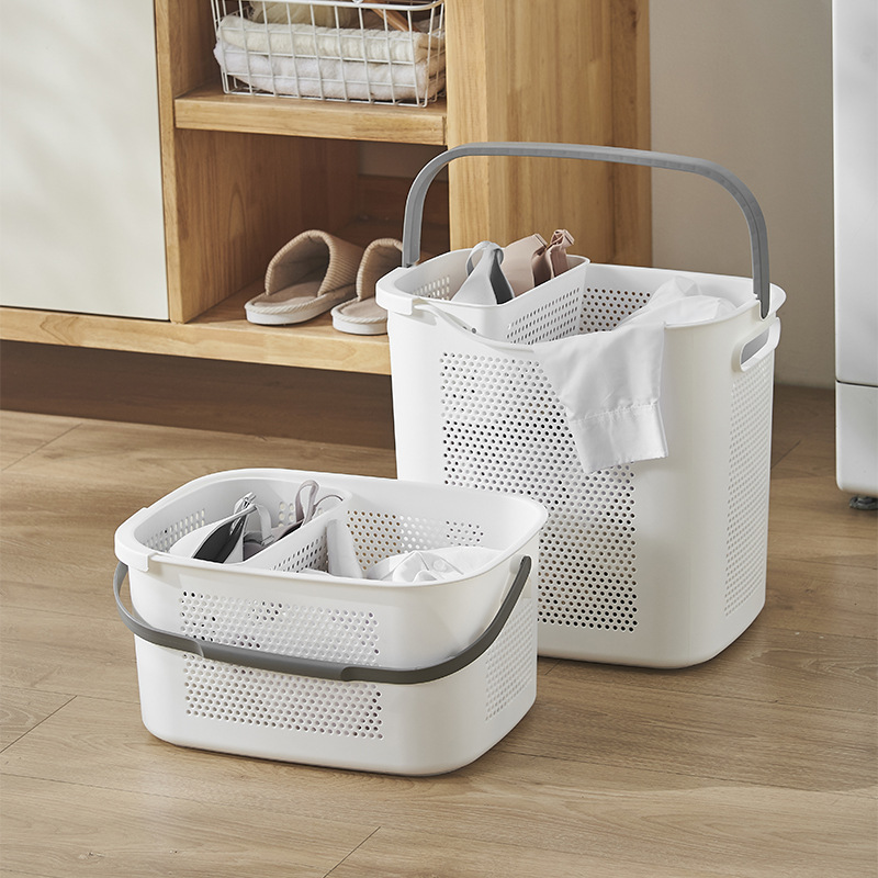 In Stock Wholesale Japanese-Style Large Portable Laundry Basket Pp Hollow Home Bathroom Storage Basket Plastic Dirty Clothes Storage Basket