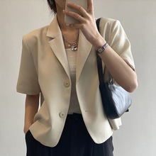 时尚短袖西装外套女2022夏季薄款韩版新款垂感短款休闲小西服上衣