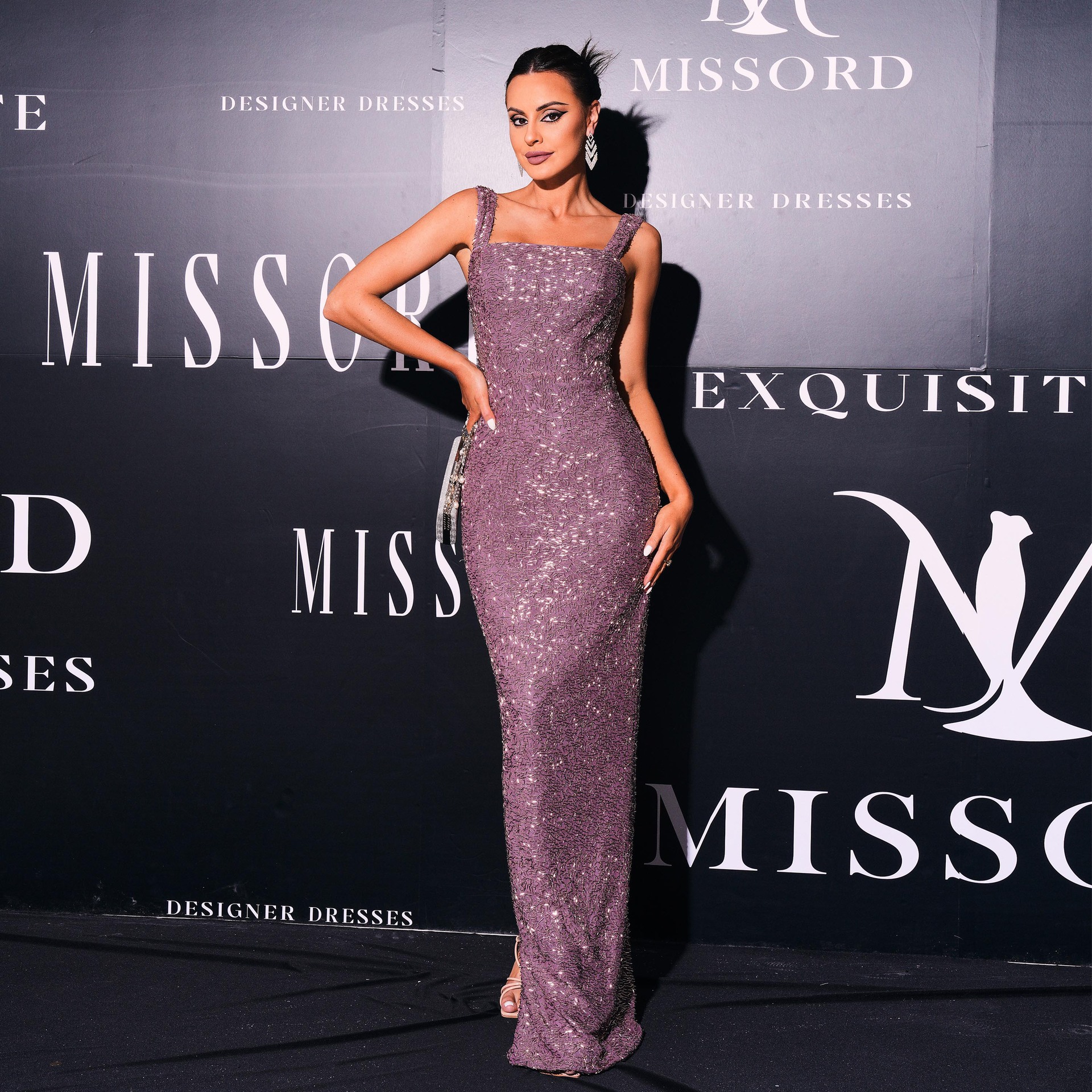 跨境欧美气质裹胸性感长款亮片吊带方领宴会晚礼服伴娘服连衣裙女