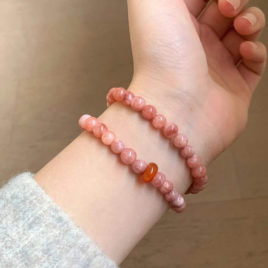 天然太阳石红玛瑙平安扣算盘手链女双层水晶手饰简约新中式珠串