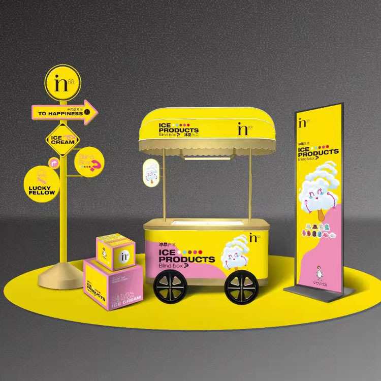 定制网红冰淇淋推车移动美食摊位车推车雪糕车冰柜花车饮品摊位车