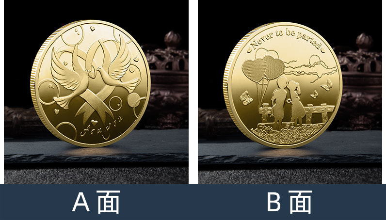 七夕爱情纪念币鸳鸯比翼鸟双色镀金银收藏币创意把玩礼物硬币