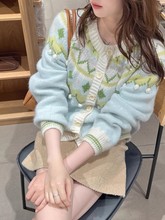 【绵羊绒】费尔岛复古织花圆领毛衣女氛围感软糯糯针织开衫秋冬外