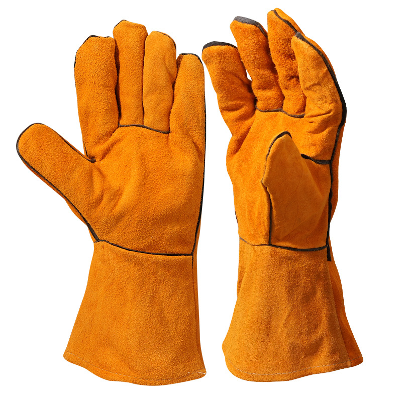 Arc-Welder's Gloves Wholesale Cowhide Thickened Double-Layer Yellow Welding Wear-Resistant Thermal Insulation Welder Long Full Leather Welding Labor Protection Gloves