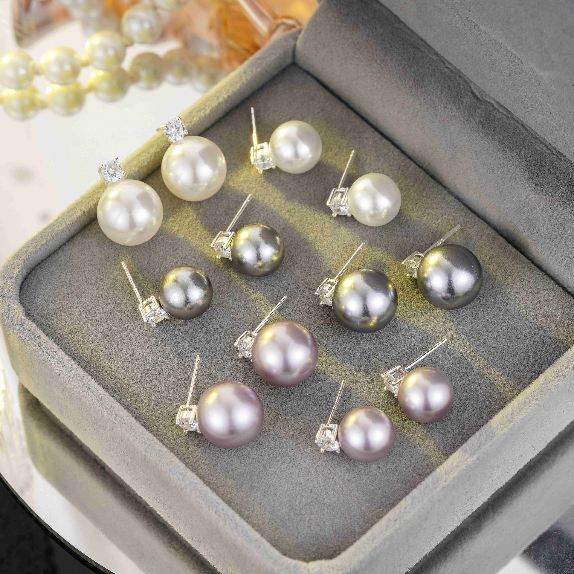 925 Silver Australian White Real Linen Shijia Pearl Stud Earrings Perfect Circle Strong Light Pearl Classic Diana Style Cold Stud Earrings for Women