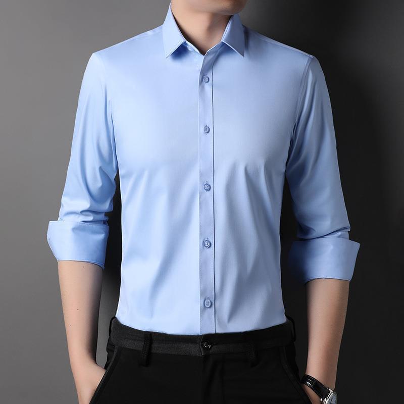 纯色衬衫男2024春秋新款气质经典长袖修身商务正装上衣合身衬衣潮