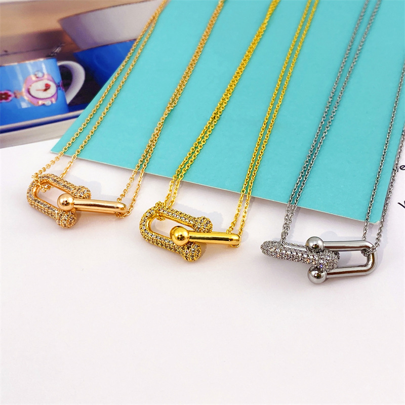 t家马蹄扣锆石项链u形钛钢时尚潮流情侣网红同款高版本直播代发