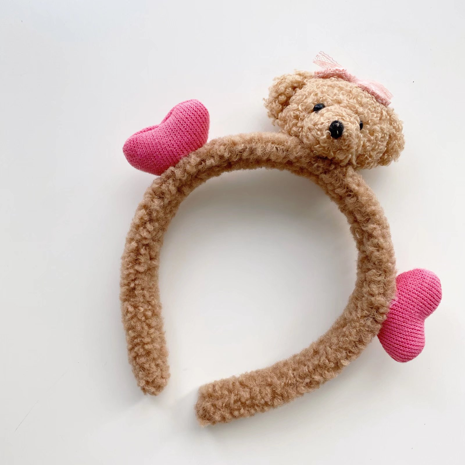 韩国新款毛茸茸爱心小熊儿童发箍宝宝可爱头箍头扣女孩头饰发饰