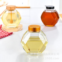 六棱玻璃罐密封 1斤果酱燕窝瓶带木盖搅拌棒玻璃辣椒酱食品蜂蜜瓶