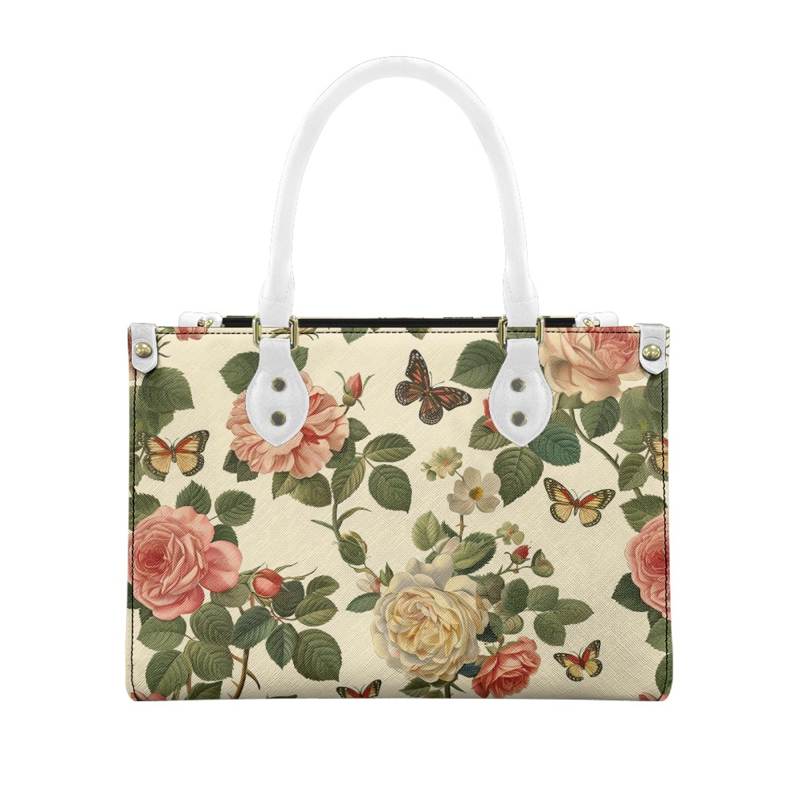 跨境玫瑰花叶图案印制欧美大容量pu女包手提单肩包新